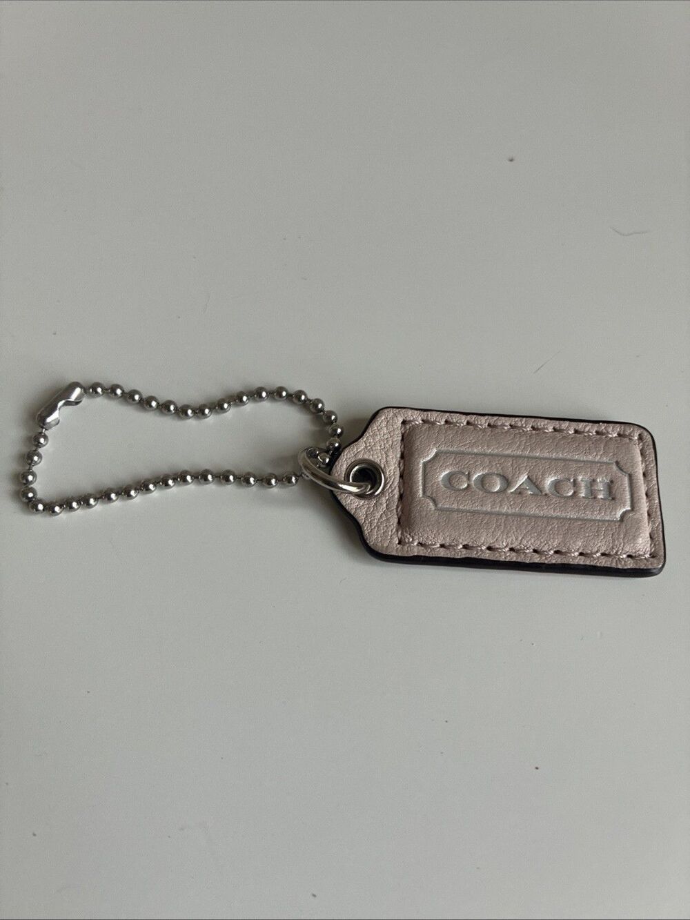 2" Coach Pale Pink Leather Nickel Fob Bag Charm Hangtag Keychain Rare